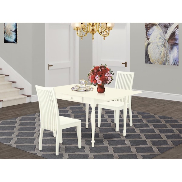 East West Furniture 3 Piece Monza Wood Dining Table Set - Linen White MZIP3-LWH-W - main